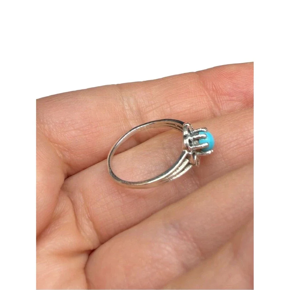Sleeping Beauty Turquoise Mine Ring Size 5 Flower Solid 925 Sterling Silver